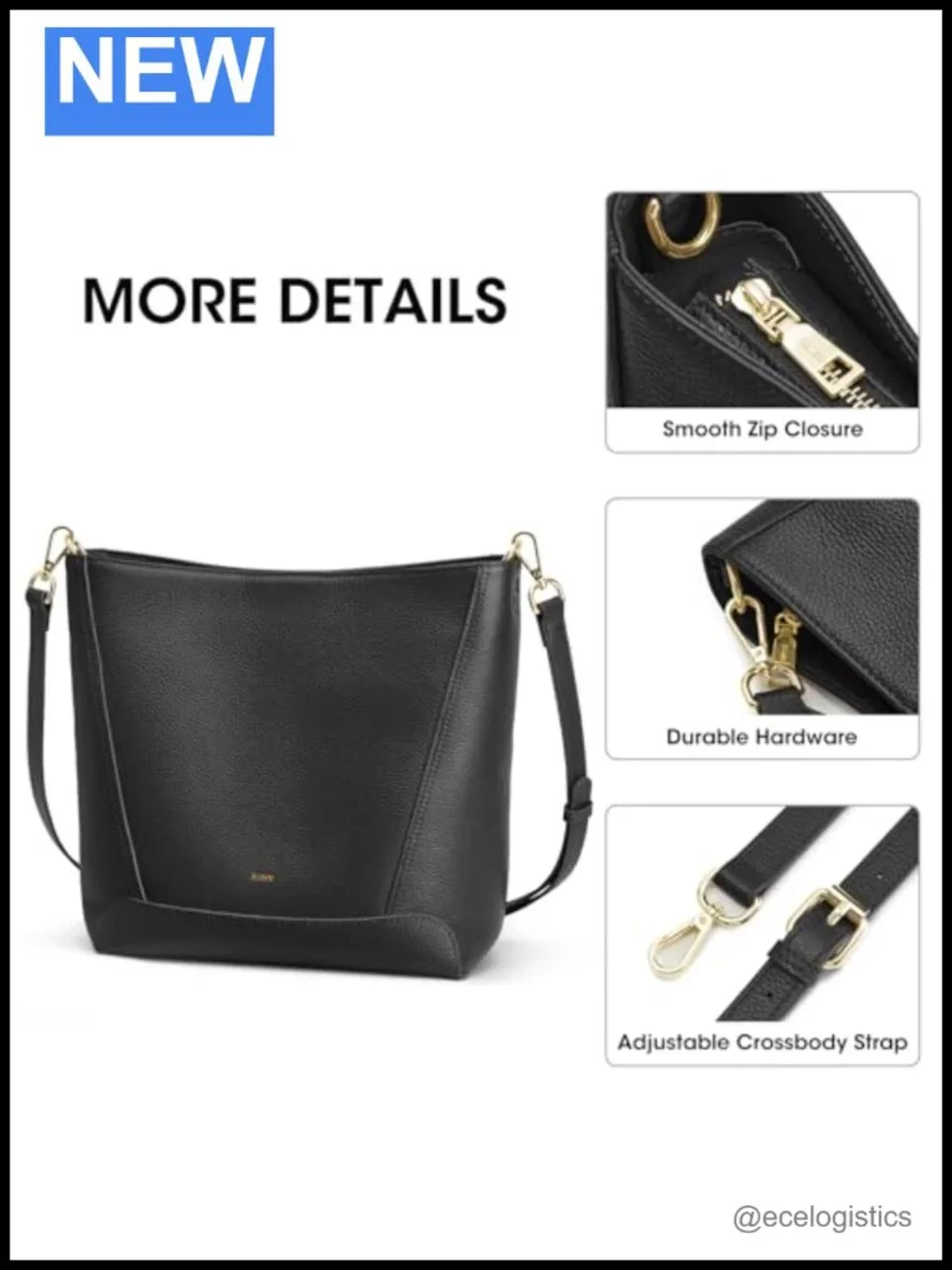 Top Grain Leather Bucket Bag Women Tote Shoulder Crossbody 2 Straps